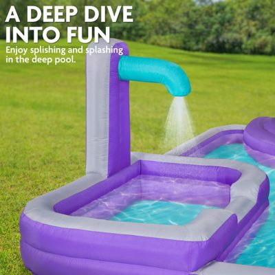 Image showing 6 th Sunny & Fun Mega Climb N' Go Inflatable Water Slide Park with Climbing Wall & Pool - Purple