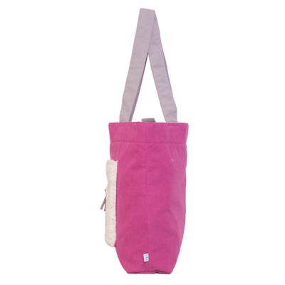 Image showing  Color Block Tote - Corduroy & Sherpa Bag with Double Pockets + Cozy Coin Purse - Hibiscus Pink