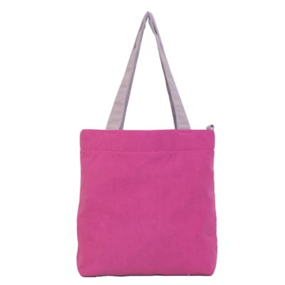 Image showing  Color Block Tote - Corduroy & Sherpa Bag with Double Pockets + Cozy Coin Purse - Hibiscus Pink