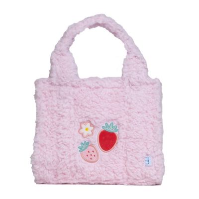 mimish Sherpa Tote Bag - Cozy, Colorful & Convertible with Matching Coin Purse - Strawberry + Daisy