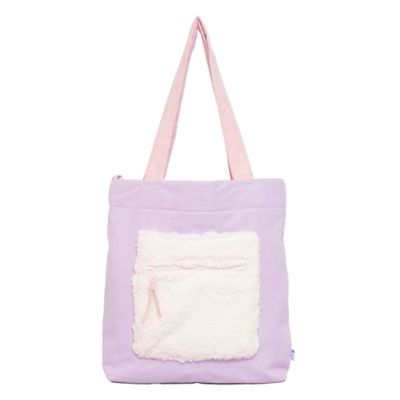 mimish Color Block Tote - Corduroy & Sherpa Bag with Double Pockets + Cozy Coin Purse - Orchid Petal