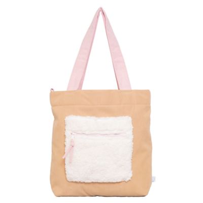 mimish Color Block Tote - Corduroy & Sherpa Bag with Double Pockets + Cozy Coin Purse - Curry