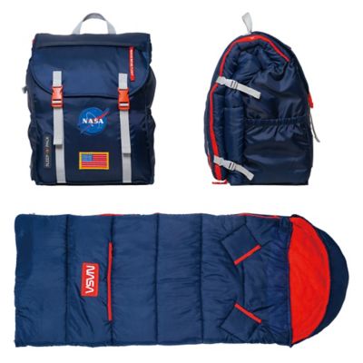 mimish Sleep-N-Pack - Big Kid Size NASA Official 2-in-1 Backpack & Sleeping Bag with Cozy Fleece - Navy