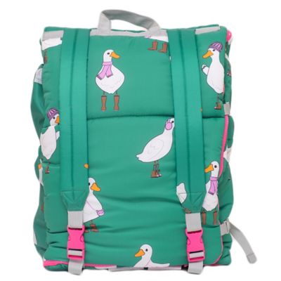 Image showing  Sleep-N-Pack Big Kid Sleeping Bag Backpack - Silly Ducks in Golf Green