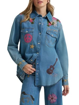 Image showing 1 th Wrangler x Lainey Wilson Women's Embroidered Denim Shirt