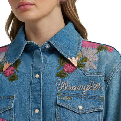 Image showing 3 th Wrangler x Lainey Wilson Women's Embroidered Denim Shirt