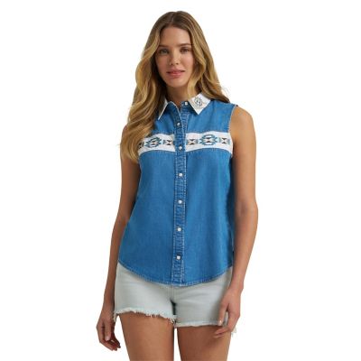 Image showing  Women's Sleeveless Checotah Denim Snap Shirt