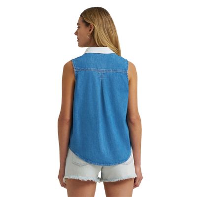 Image showing  Women's Sleeveless Checotah Denim Snap Shirt