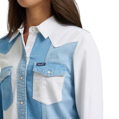 Image showing 2 th Wrangler Women's Retro Boyfriend Fit Mixed Denim Snap Shirt