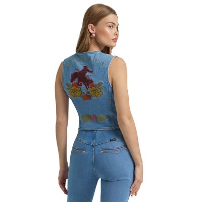 Image showing 2 th Wrangler x Lainey Wilson Women's Embroidered Denim Vest