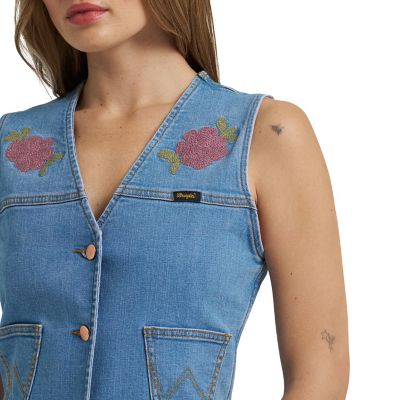 Image showing 4 th Wrangler x Lainey Wilson Women's Embroidered Denim Vest