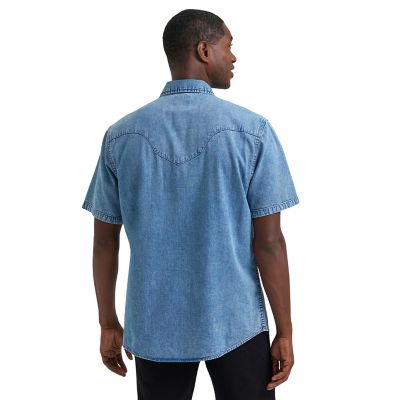 Image showing  Men's Vintage Inspired Short Sleeve Denim Shirt