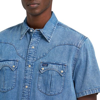 Image showing  Men's Vintage Inspired Short Sleeve Denim Shirt