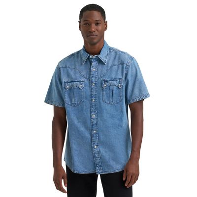Image showing  Men's Vintage Inspired Short Sleeve Denim Shirt