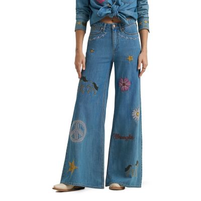 Image showing  x Lainey Wilson Women's Embroidered Cheeky Wide Leg Jean