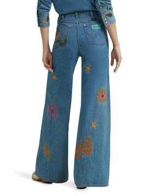 Image showing  x Lainey Wilson Women's Embroidered Cheeky Wide Leg Jean