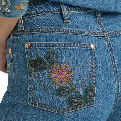 Image showing  x Lainey Wilson Women's Embroidered Cheeky Wide Leg Jean