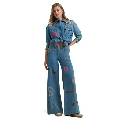 Image showing  x Lainey Wilson Women's Embroidered Cheeky Wide Leg Jean