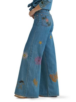 Image showing  x Lainey Wilson Women's Embroidered Cheeky Wide Leg Jean
