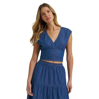 Wrangler Women's Retro Smocked Crop Denim Top