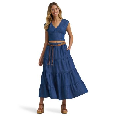 Image showing  Women's Retro Smocked Crop Denim Top