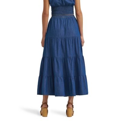 Image showing  Women's Retro Denim Tiered Maxi Skirt
