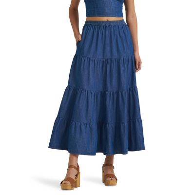 Image showing 1 th Wrangler Women's Retro Denim Tiered Maxi Skirt