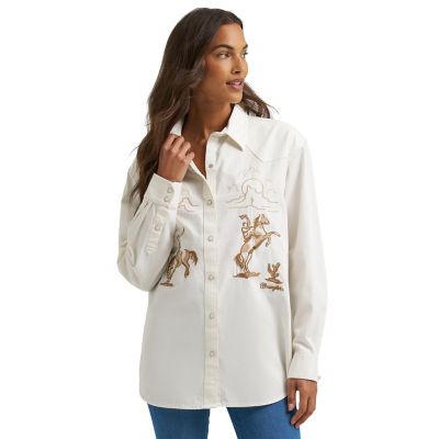 Image showing  Women's Retro Boyfriend Fit Denim Snap Shirt