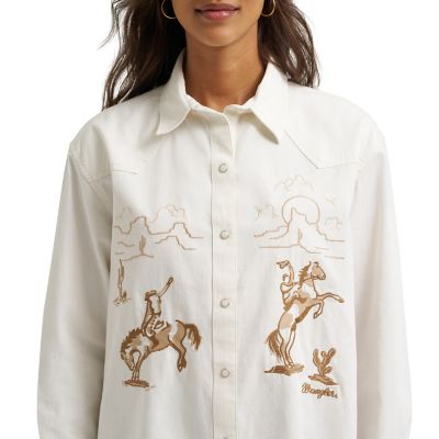 Image showing  Women's Retro Boyfriend Fit Denim Snap Shirt