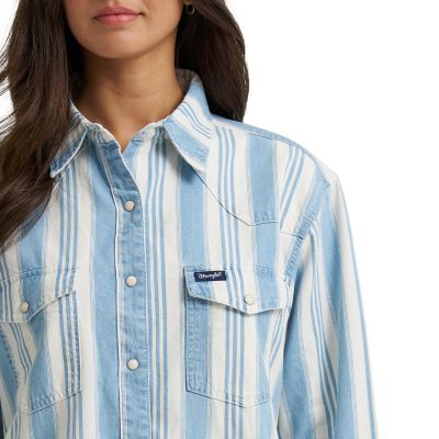 Image showing  Women's Retro Boyfriend Fit Denim Stripe Shirt