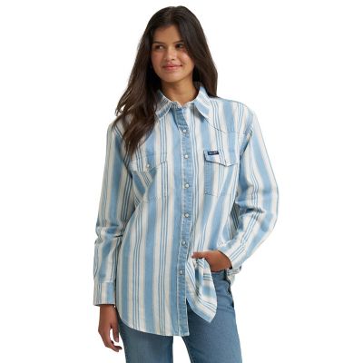 Image showing 0 th Wrangler Women's Retro Boyfriend Fit Denim Stripe Shirt