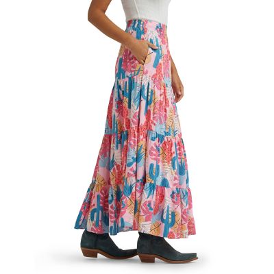 Image showing  Women's Retro Cactus Print Tiered Maxi Skirt