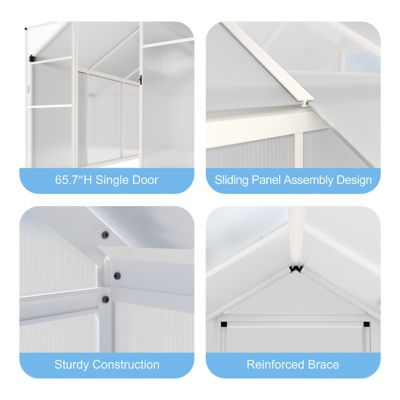 Image showing  6 x 10 FT Polycarbonate Walk-in Greenhouse For Outdoors with Adjustable Roof Vent, White