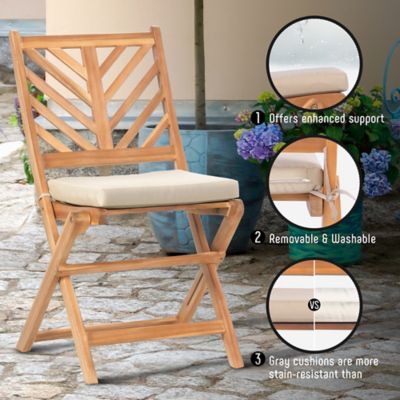 Image showing  3-Piece Acacia Wood Patio Set, Foldable Bistro Table and Chairs Set of 2, Small Patio Furniture Set with Cushions