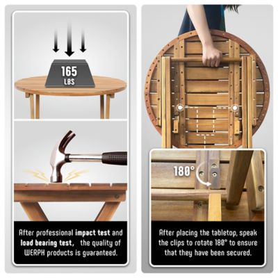 Image showing 6 th Werph 3-Piece Acacia Wood Patio Set, Foldable Bistro Table and Chairs Set of 2, Small Patio Furniture Set with Cushions