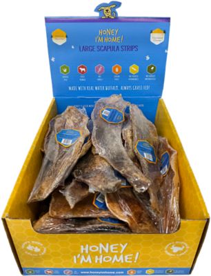 Honey I'm Home Natural Honey Coated Water Buffalo LARGE SCAPULA STRIPS Bulk Dog Chew