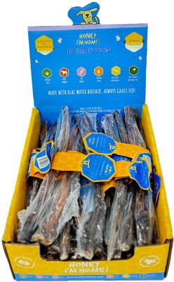 Honey I'm Home Natural Honey Coated Water Buffalo 10 in. GULLET STICKS Bulk Dog Chew
