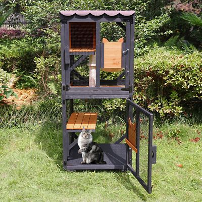 Image showing  Medium Wooden Outdoor Cat Catio with Wheels, Connecting with Window