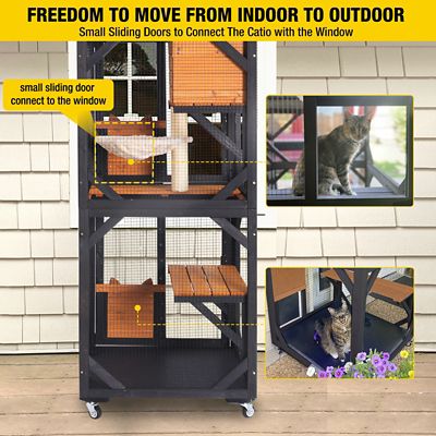 Image showing  Medium Wooden Outdoor Cat Catio with Wheels, Connecting with Window