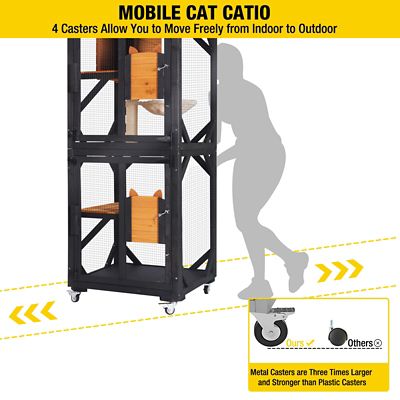 Image showing  Medium Wooden Outdoor Cat Catio with Wheels, Connecting with Window
