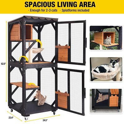 Image showing 5 th Aivituvin Medium Wooden Outdoor Cat Catio with Wheels, Connecting with Window