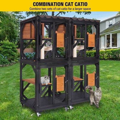Image showing 6 th Aivituvin Medium Wooden Outdoor Cat Catio with Wheels, Connecting with Window