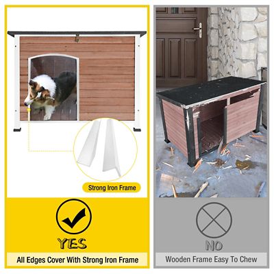 Image showing  Wooden Heavy Duty Dog Crates House, Outdoor Dog House with Strong Iron Frame