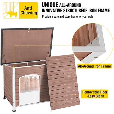 Image showing  Wooden Heavy Duty Dog Crates House, Outdoor Dog House with Strong Iron Frame
