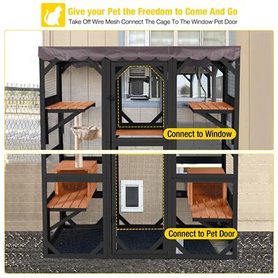 Image showing  62.6 in. L Walk-in Large Cat Enclosure with Roof Tarp - Connects to Windows or Cat Doors - Cat Catio-Brown