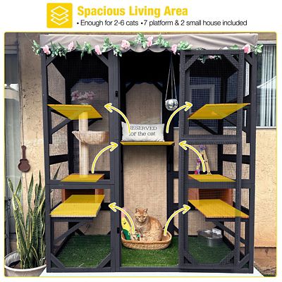 Image showing  62.6 in. L Walk-in Large Cat Enclosure with Roof Tarp - Connects to Windows or Cat Doors - Cat Catio-Brown