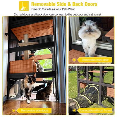 Image showing  62.6 in. L Walk-in Large Cat Enclosure with Roof Tarp - Connects to Windows or Cat Doors - Cat Catio-Brown