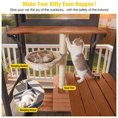 Image showing  62.6 in. L Walk-in Large Cat Enclosure with Roof Tarp - Connects to Windows or Cat Doors - Cat Catio-Brown