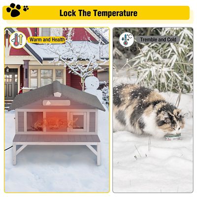 Image showing 6 th Aivituvin Wooden Heated Cat House with Insulation Heating Pad