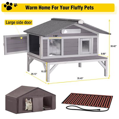 Image showing 7 th Aivituvin Wooden Heated Cat House with Insulation Heating Pad